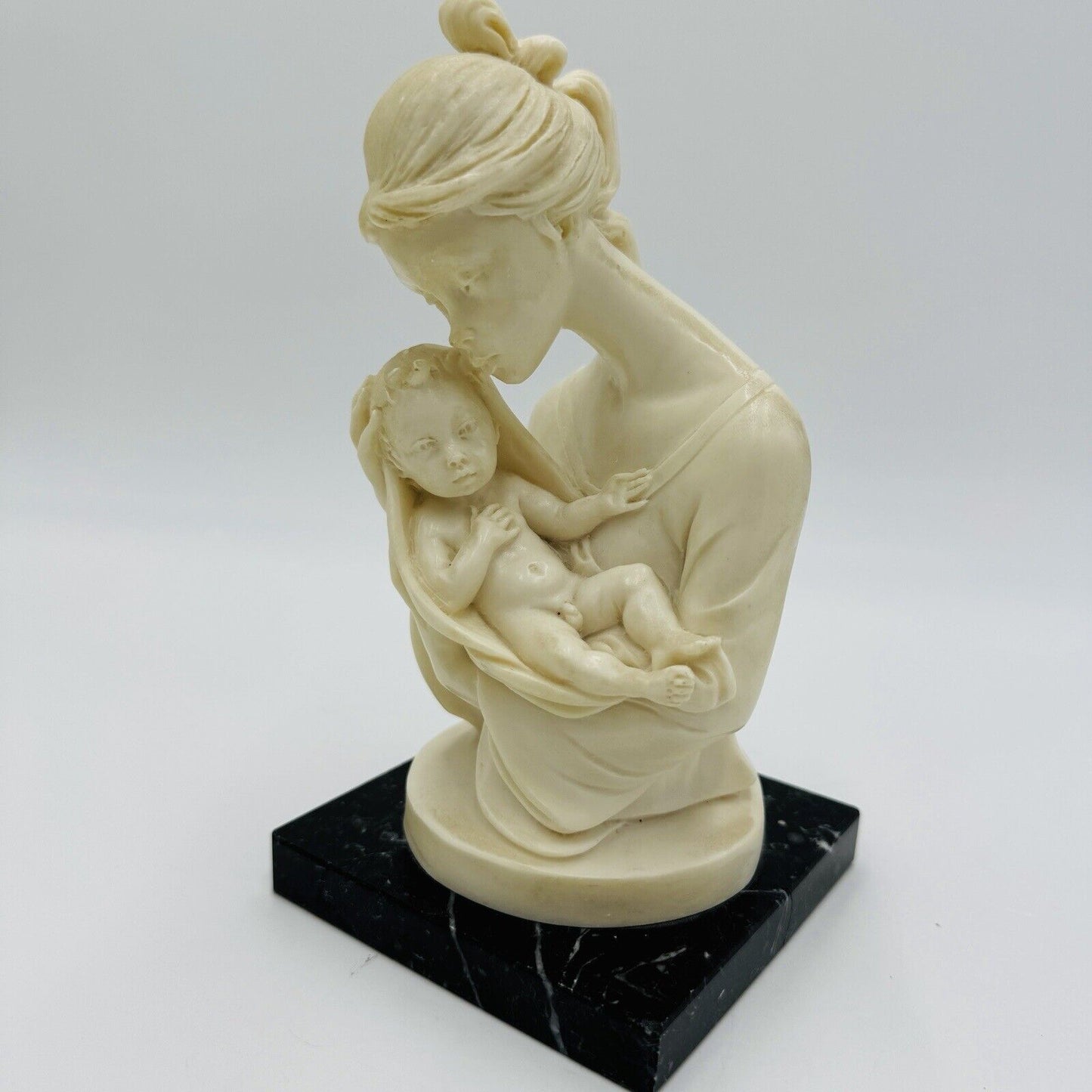 A. Santini Mother & Child Alabaster Sculpture Classic Figurine 7.5” Italy Vtg