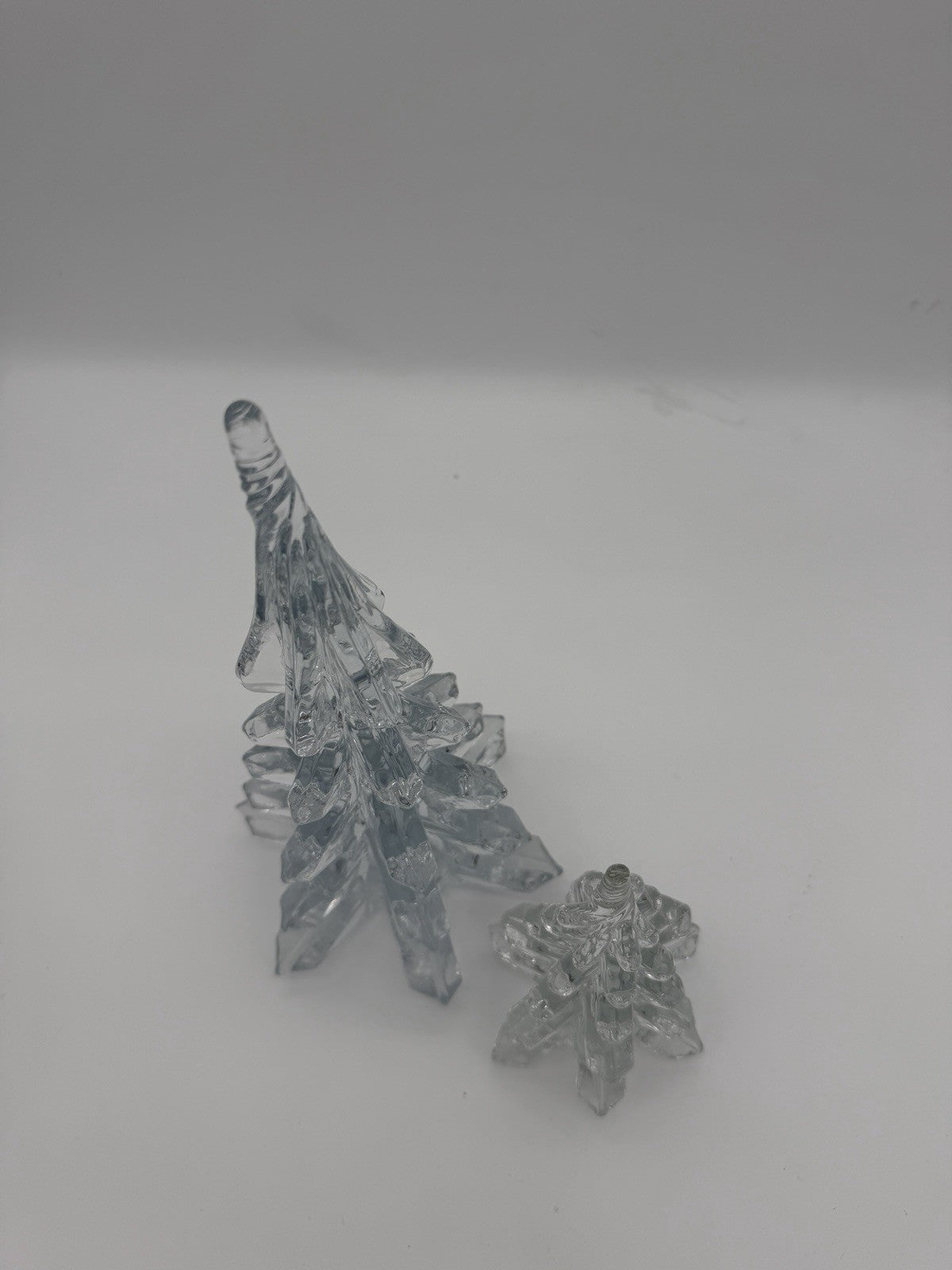 Vintage Silvestri Handcrafted Clear Art Glass Christmas Trees 10.5”&6” Figurines