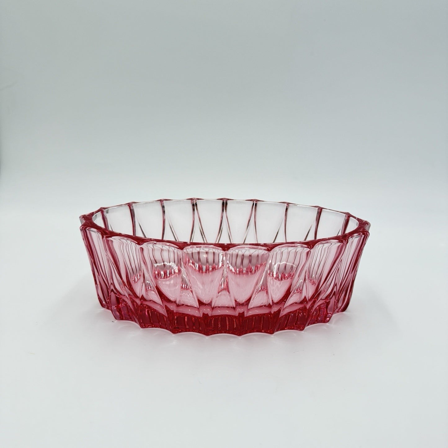 Vintage Fostoria Art Glass Pink Faceted Oval Bowl # 189 MCM 1960 Measure 9”x3”