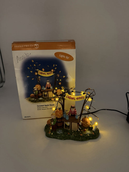Department 56 Snow Village Caramel Apple Stand Halloween Fall Autumn Lights Up