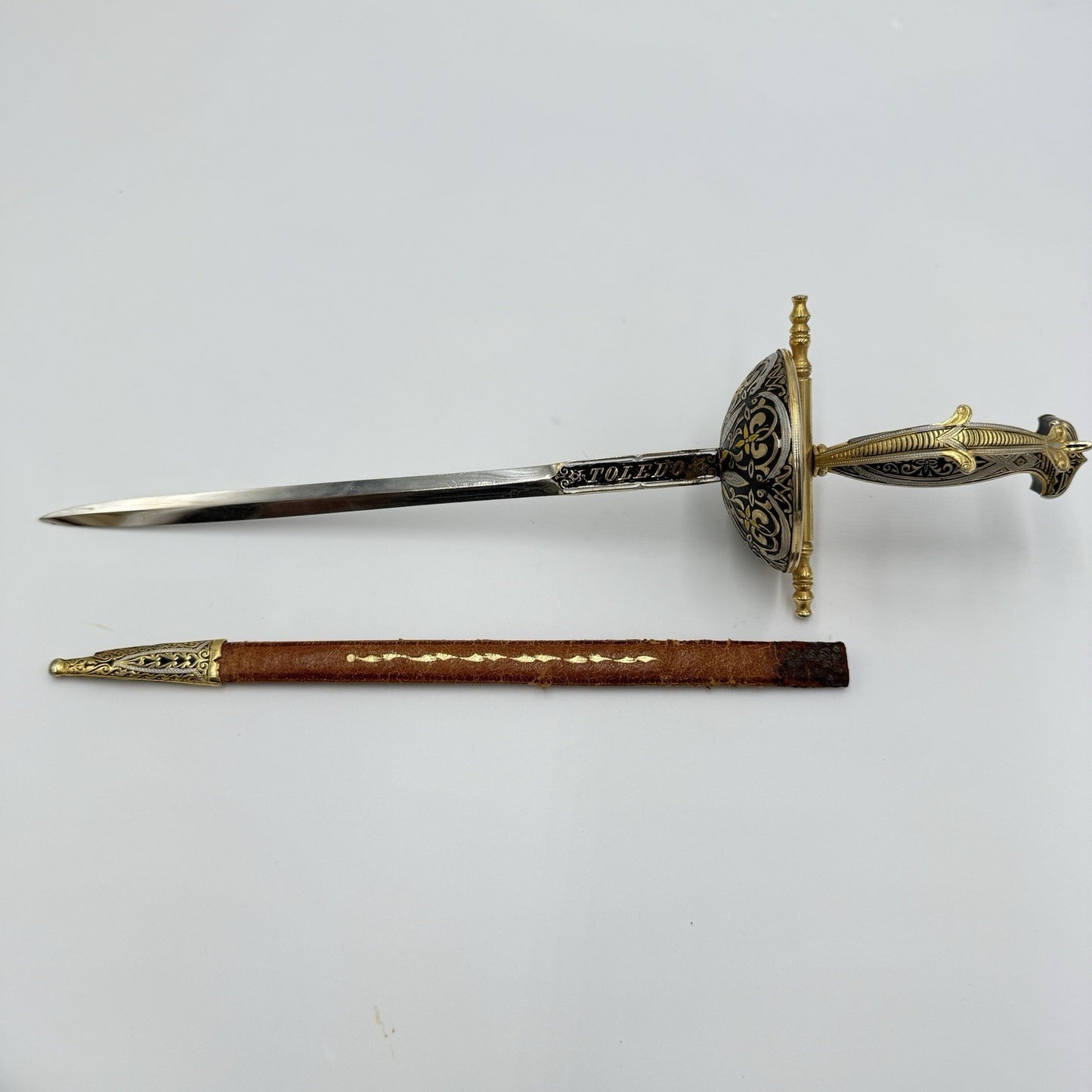 Vtg Spanish Toledo Steel Sword Sabre Letter Opener Paper Knife W/scabbard 12”