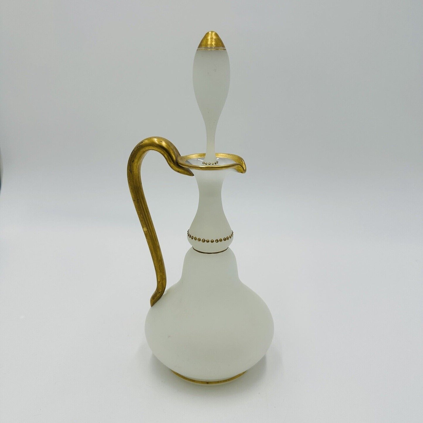 Glass Decanter Stopper Opaline White And Gold Trimmed Vintage Delicate Perfume