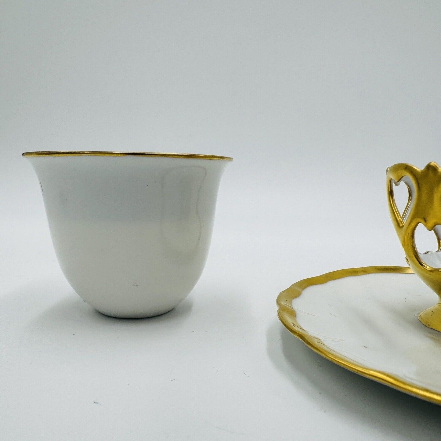 French Porcelain Gold Trim Egg Cups 3 Pieces Unmarked Rare Antique Serveware