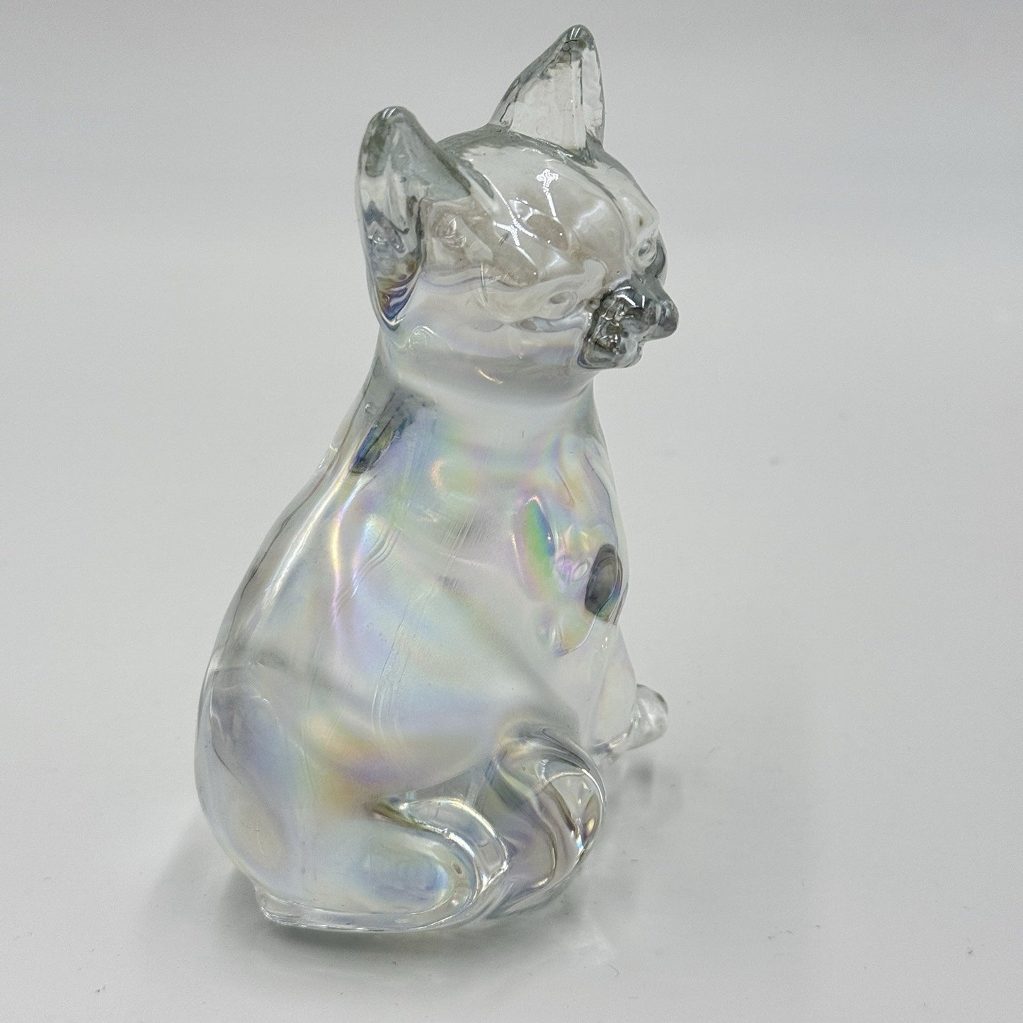 Fenton Carnival Glass IRIDESCENT /clear CAT Sitting Kitten PAPERWEIGHT Figurine