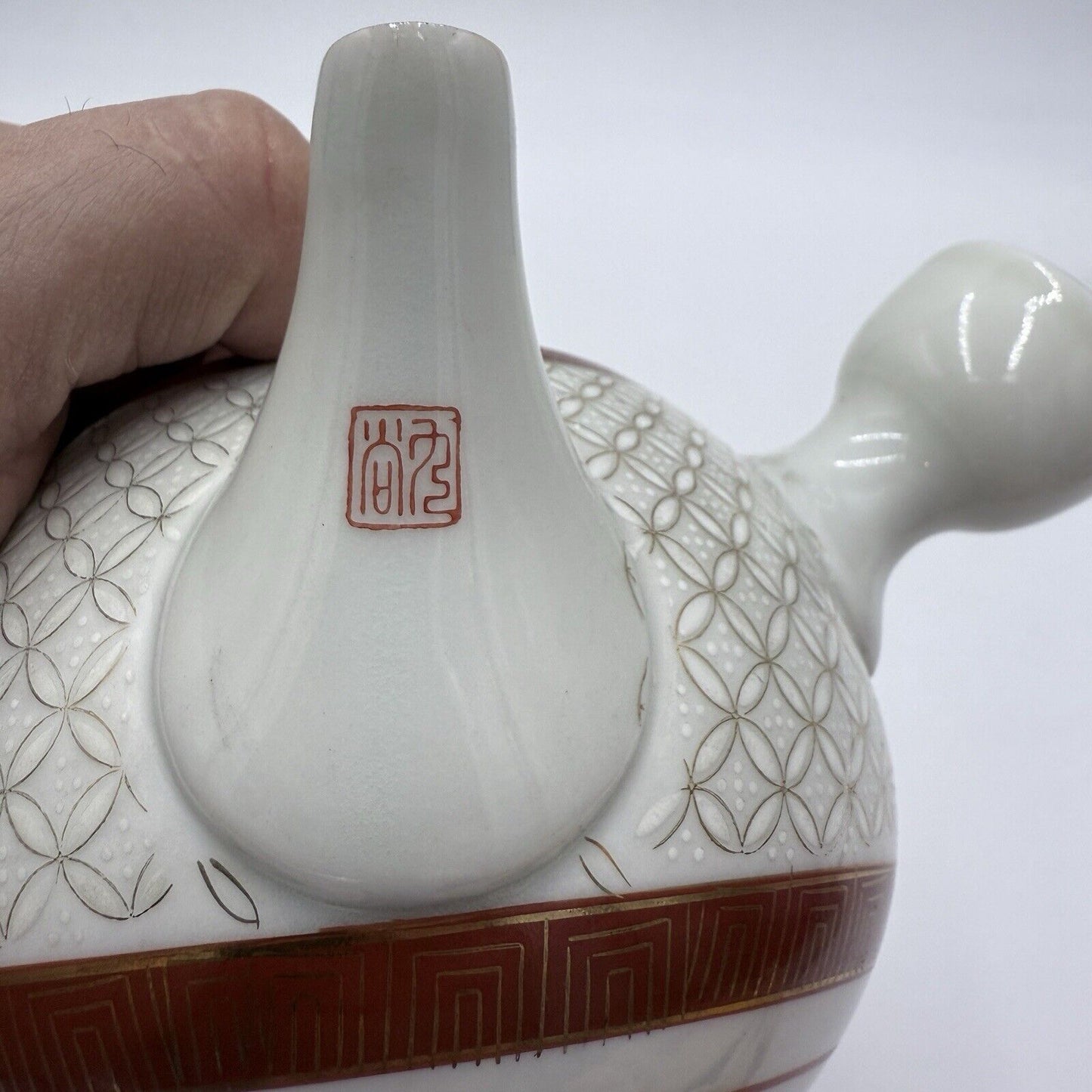 Antique Japanese Kutani Porcelain Tea Pot Gold Accents Embossed