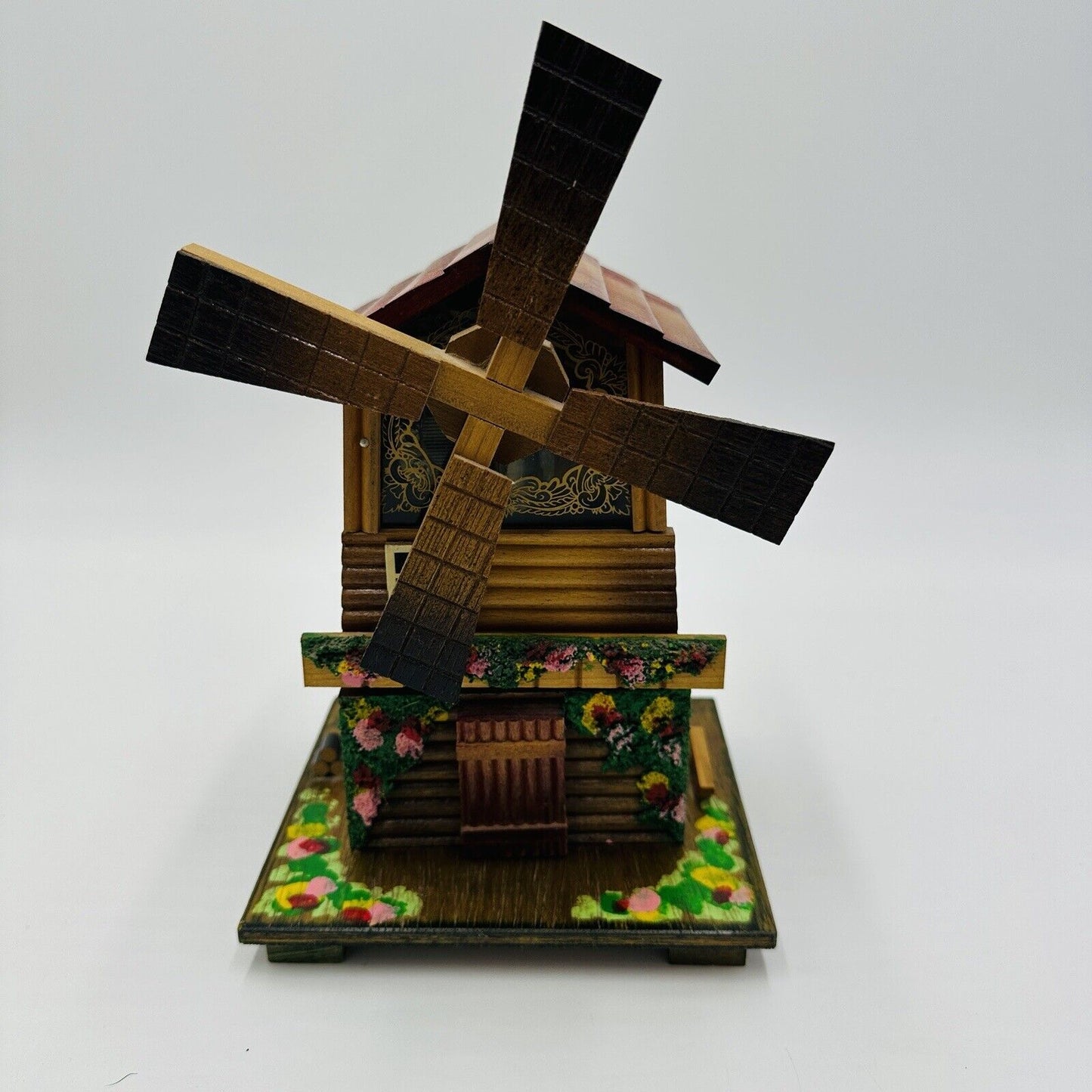 Wooden Jewelry Windmill Wood Box Shaped Dutch Vintage Hand-painted Home Decor