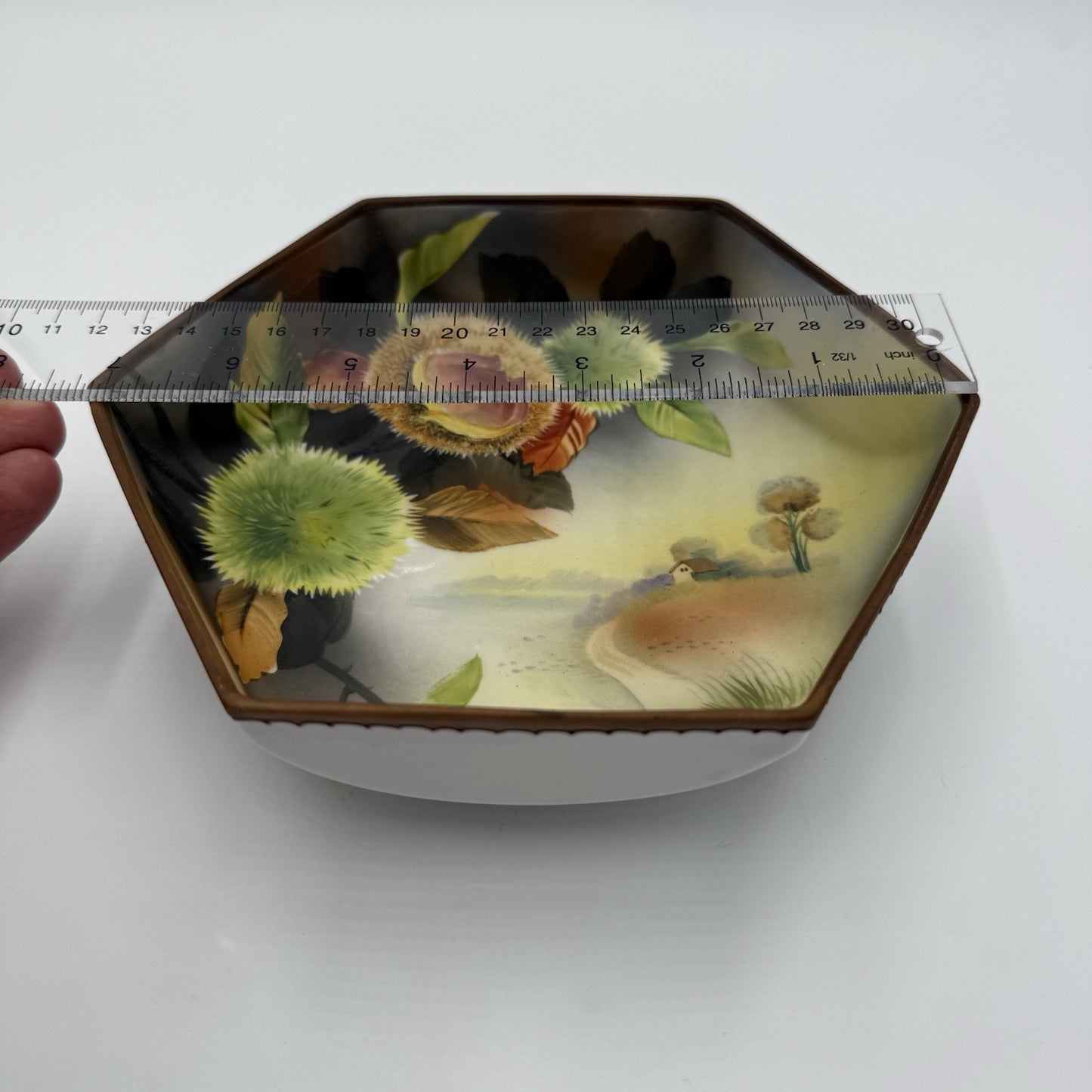 Antique Nippon Morimura Hand Painted Chestnuts Bowl Circa 1911-1922 Hexagonal