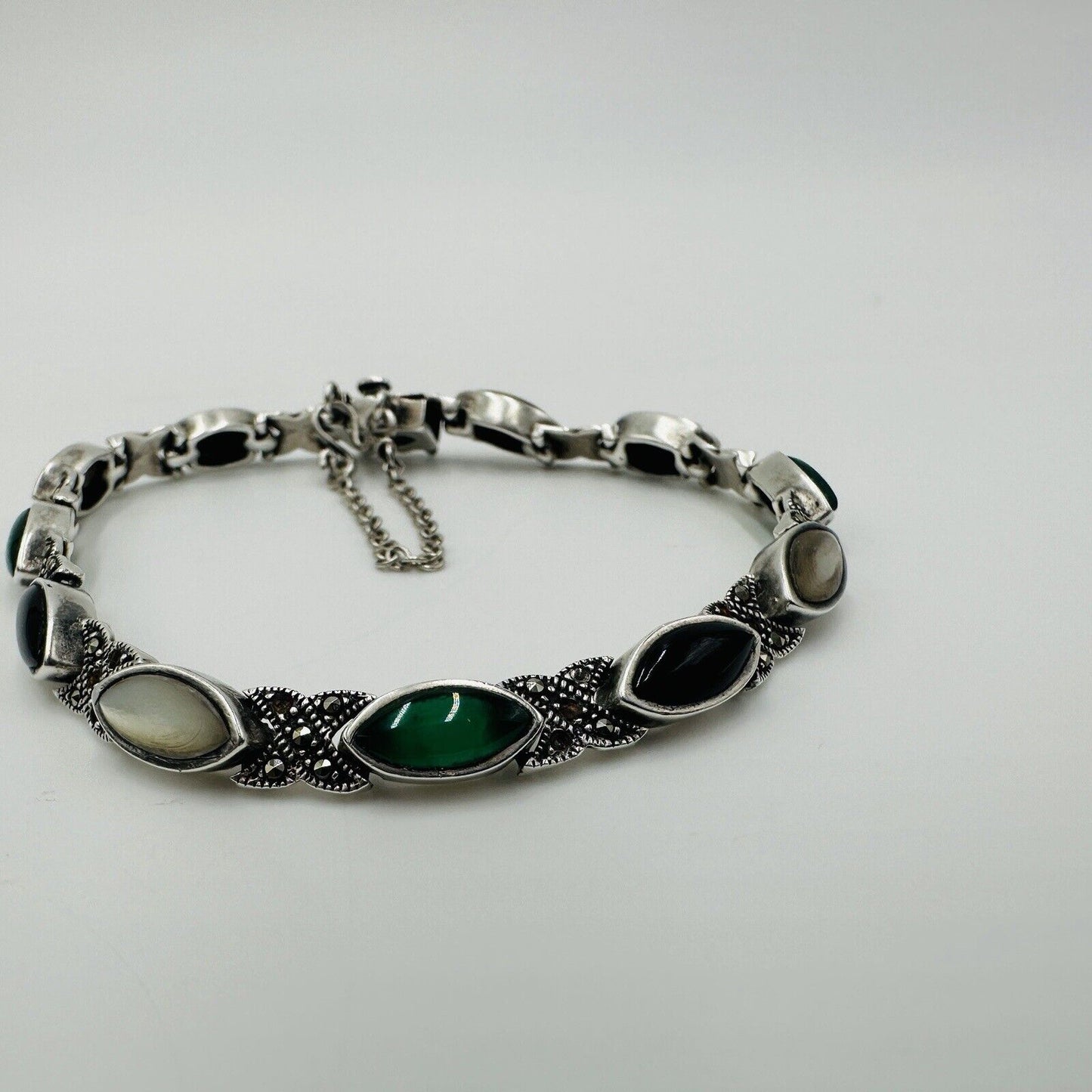 Marcasite Women's Jewelry Bracelet Vintage Sterling Silver and Multi Gemstone