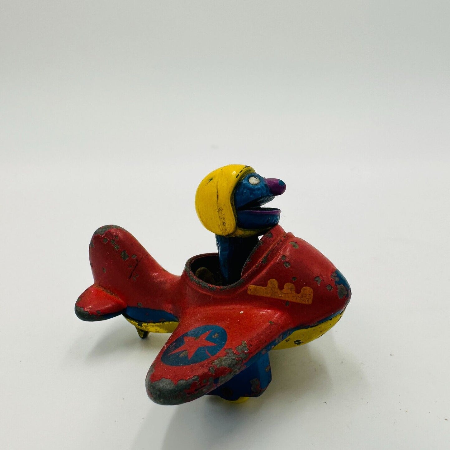 Muppets Diecast Grover Metal Airplane 2.5in Vintage Sesame Street Toy Worn 1986