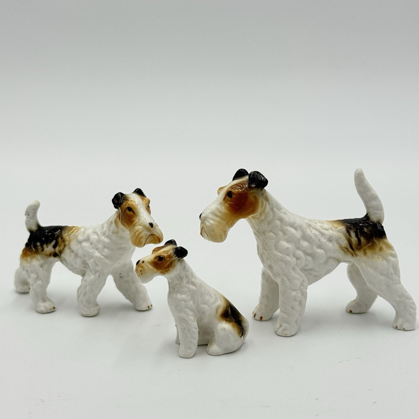 Lot of 3 Vintage Bone China Porcelain Dogs Terriers Family Miniature Japan Set