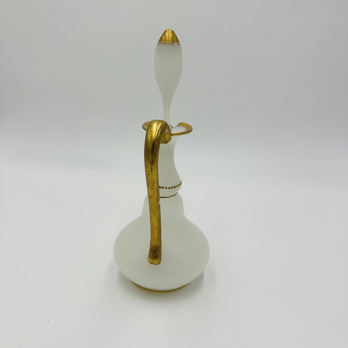 Glass Decanter Stopper Opaline White And Gold Trimmed Vintage Delicate Perfume
