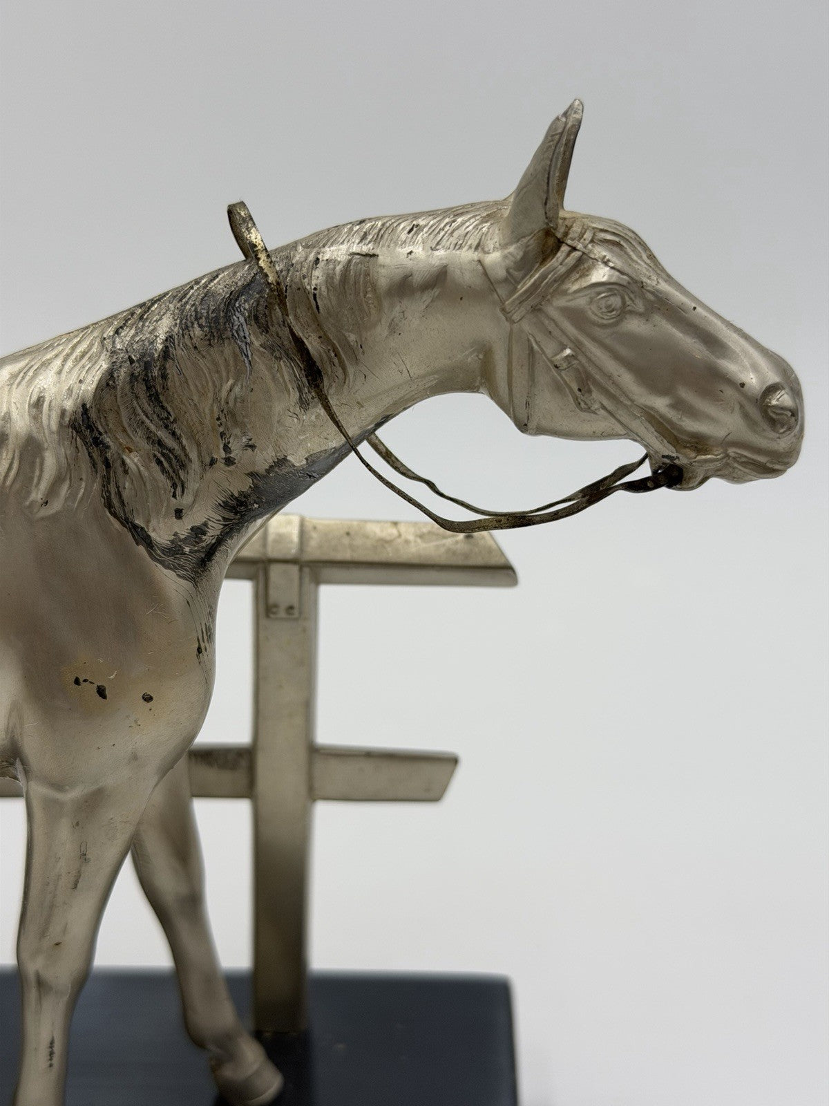 Vintage Jennings Bros Metal Silver Tone Horse Sculpture 6.5”x8” Figurine