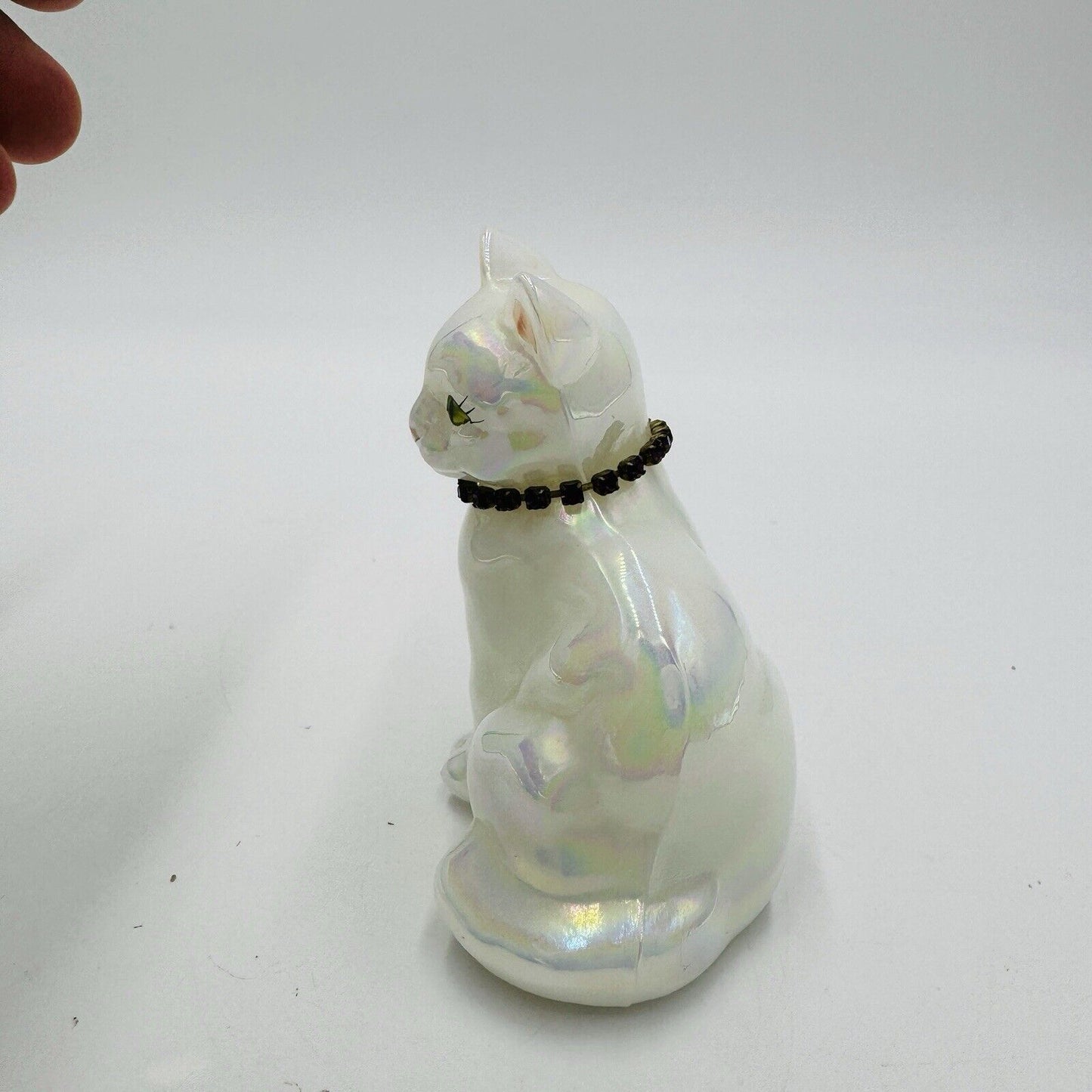 Vintage Fenton Art Glass Birthday Cat Iridescent Figurine Signed