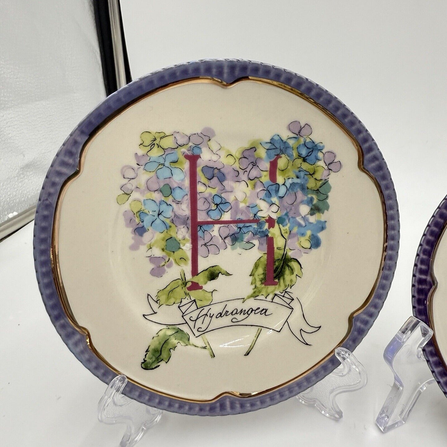 Anthropologie Eyewanderer Monogram Letters H A T Plates Set 3 Floral 6”