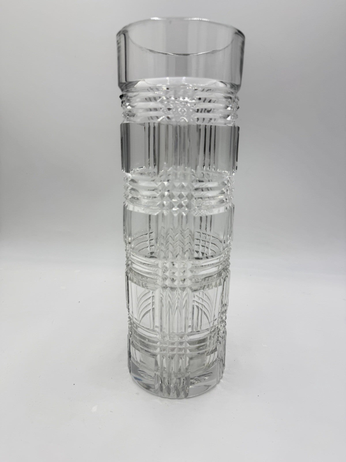 Ralph Lauren Crystal Flower Vase Large Straight Vase Glen Plaid Vintage 12 Inch