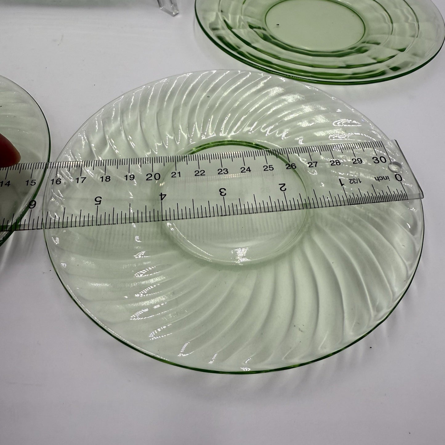 Anchor Hocking Green Swirl Depression Glass 1930’s Plates 6”& 8” Uranium Set 5