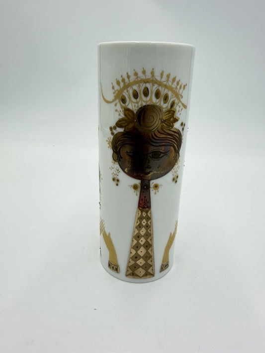 Rosenthal Studio Line Porcelain Bjorn Wiinblad Quatre Couleurs Cylinder Vase 6”H