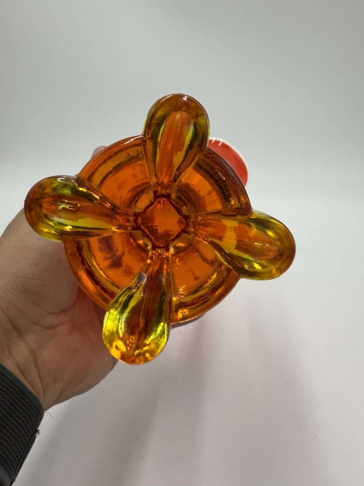 Viking art Glass EPIC Four Square Footed Swung Vase Persimmon Cadmium UV Glow