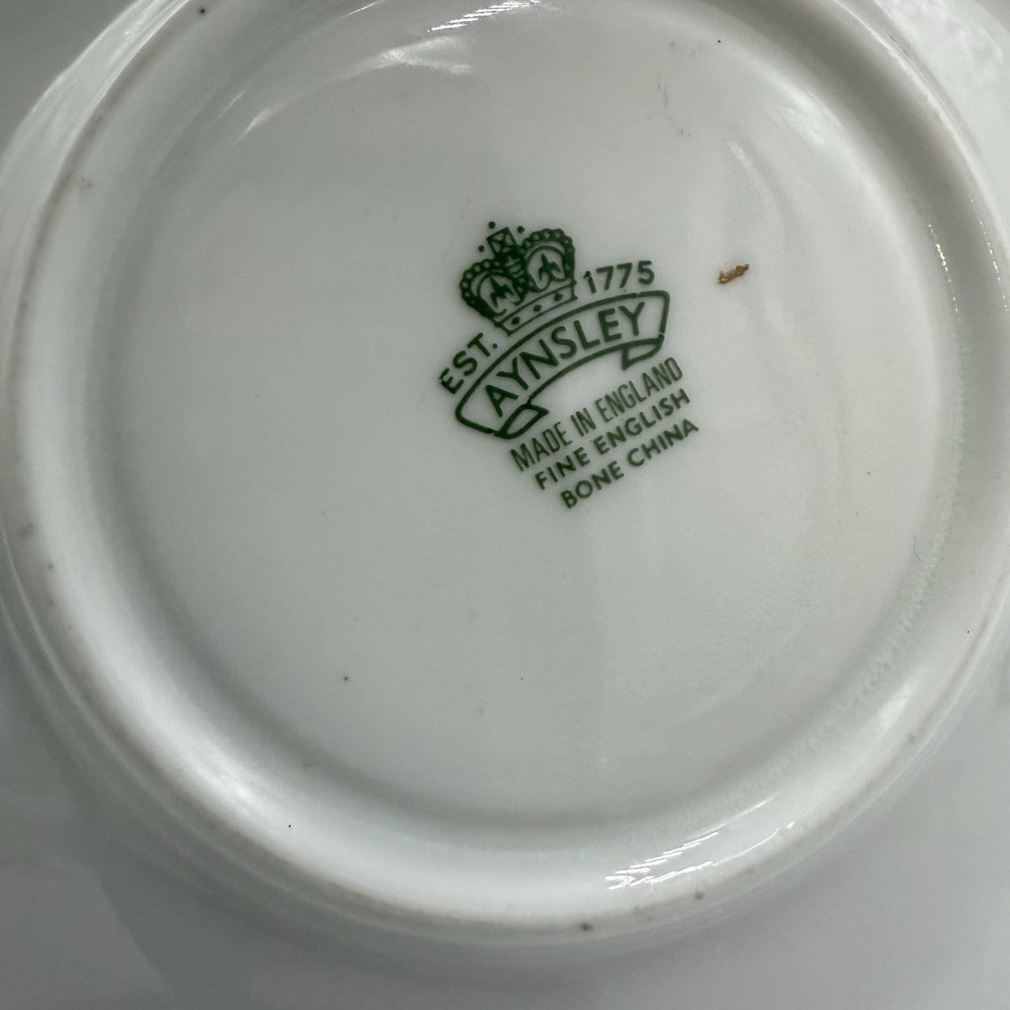 Aynsley Bone China Pembroke Pattern English Dark Green Floral Bird Crackle-like