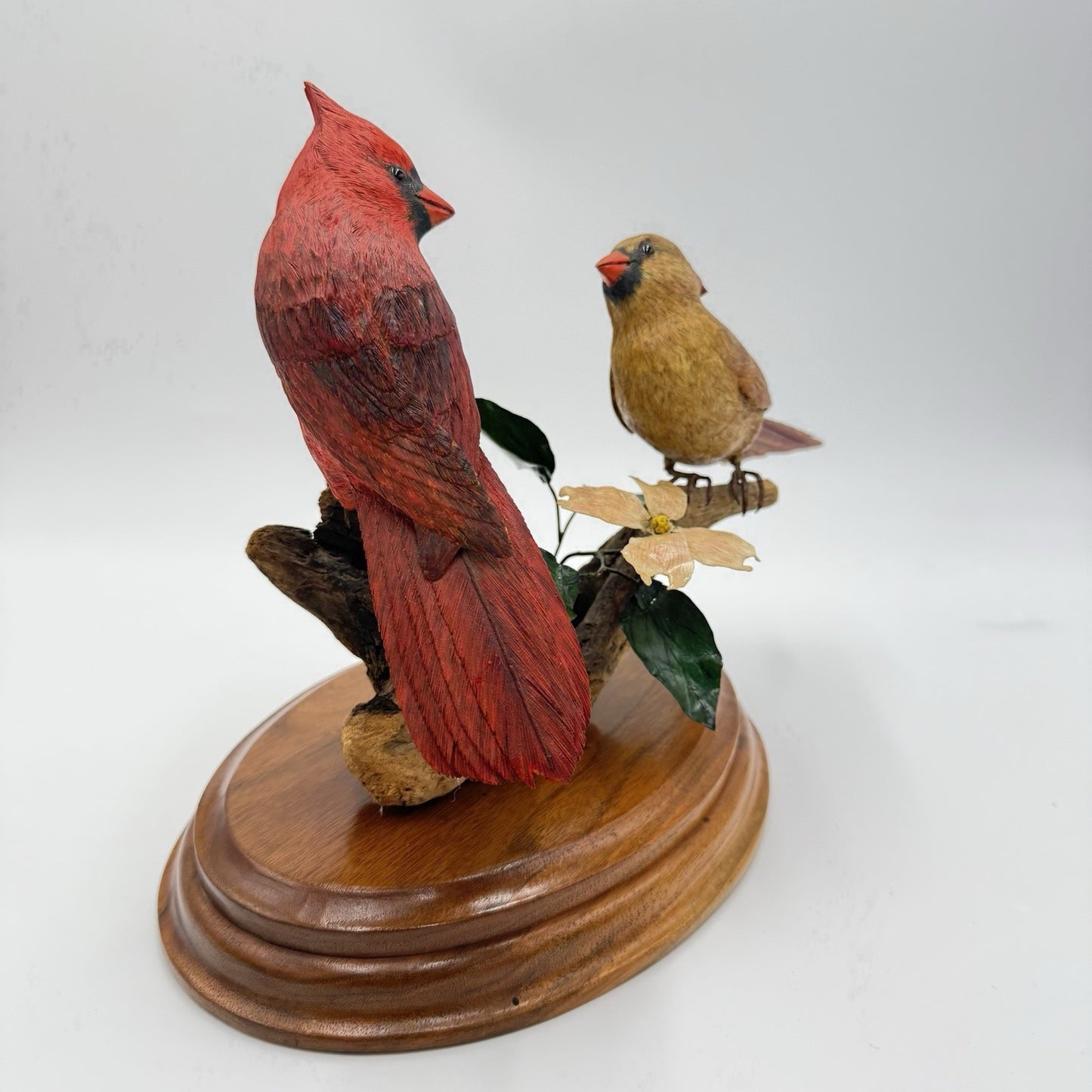 Vintage Susan Young Folk Art Wood Carving Northern Pair Cardinal Perched Signed