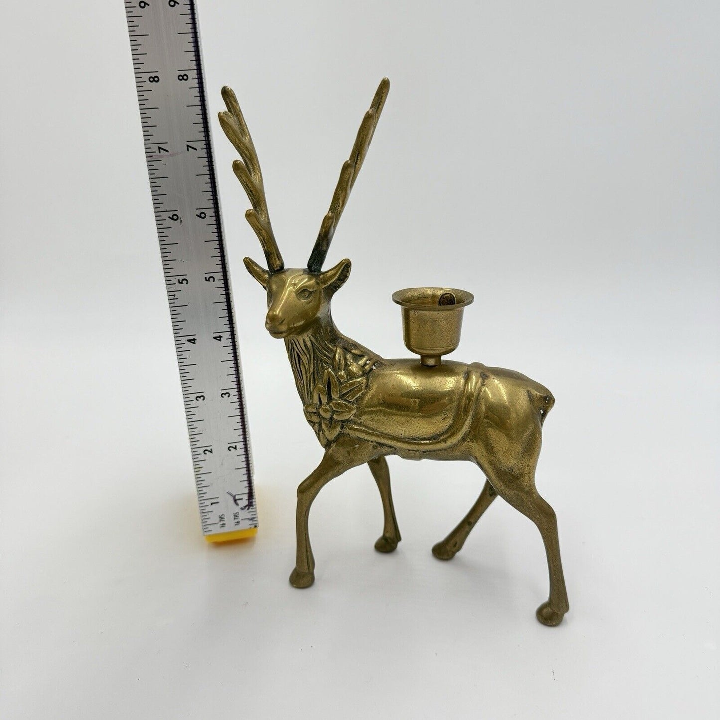 Vintage Brass Deer Statue Figurine Vastu Feng Shui 8” Candle Holder Christmas