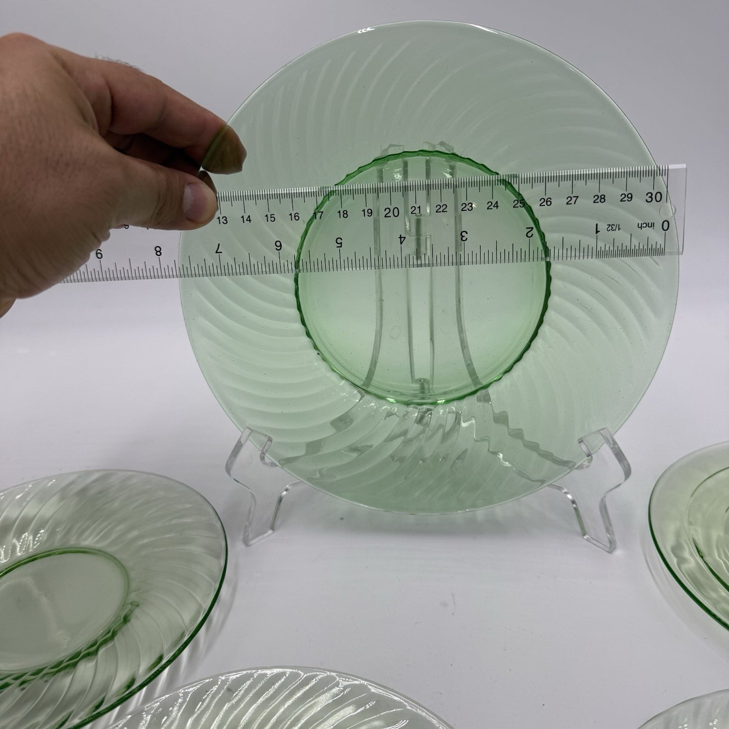 Anchor Hocking Green Swirl Depression Glass 1930’s Plates 6”& 8” Uranium Set 5