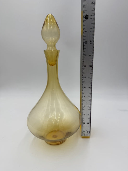 Rare MCM Empoli Italy Art Glass Decanter Amber W/stopper & Sticker 12”H