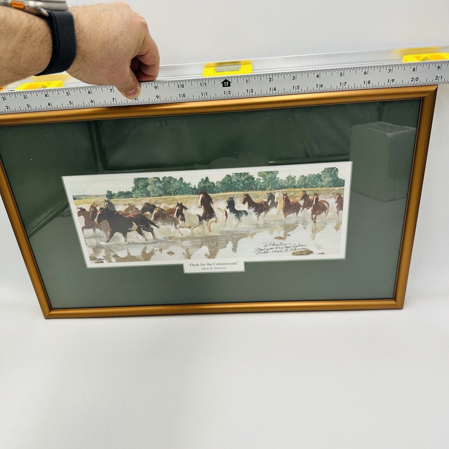 Mick B. Harrison Horses Print Frame Dash For The Cottonwoods Signed COA Wall Art
