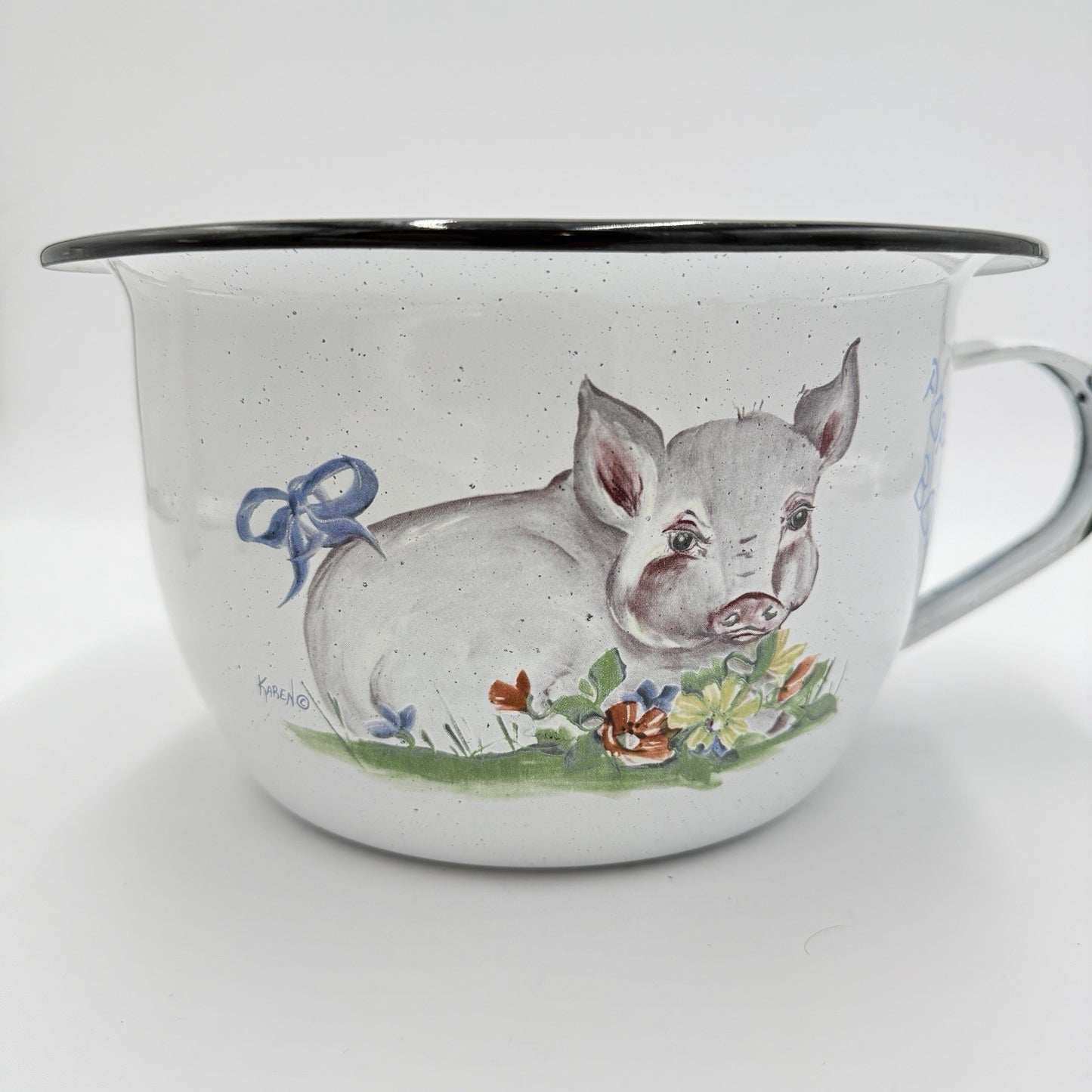 DAUGHERTY STUDIO White Enameled Painted Pig Popcorn Bowl Signed Karen