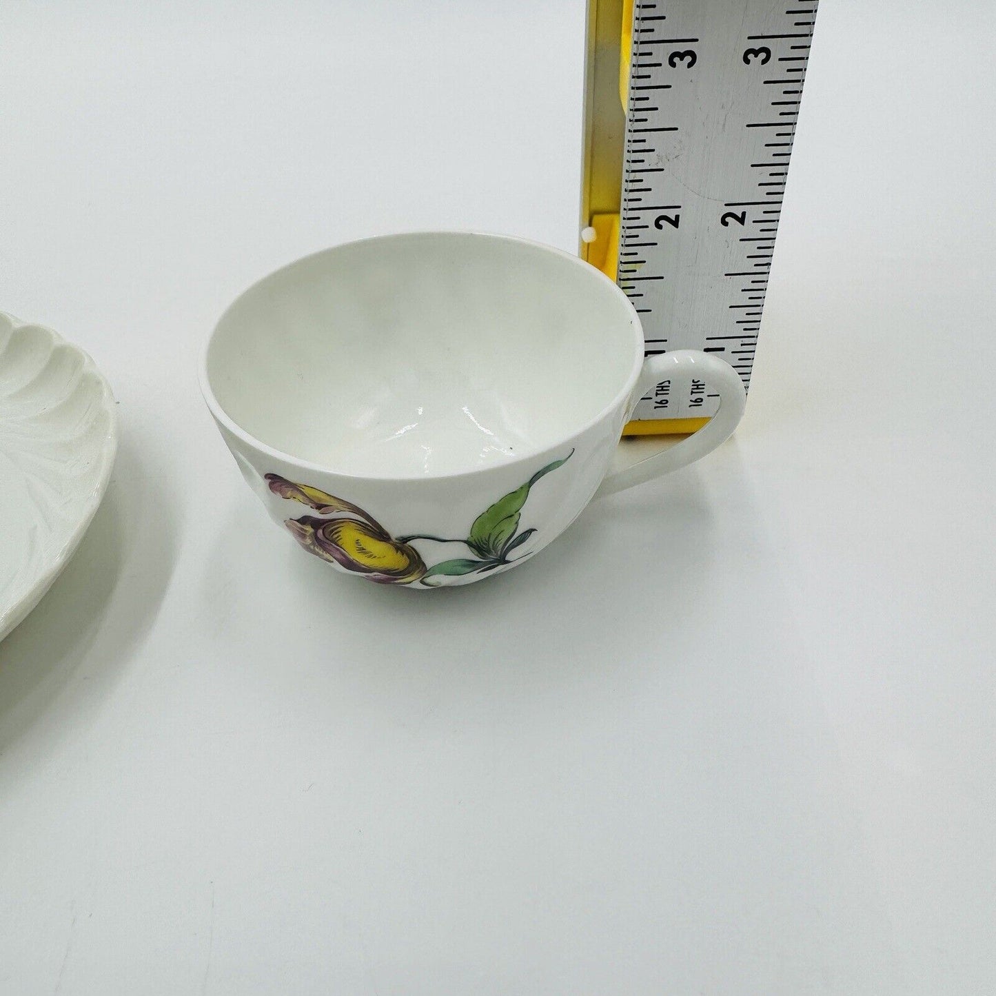 Nymphenburg Teacup & Saucer Porcelain Germany Welle Ribbed 1632 Floral Antique