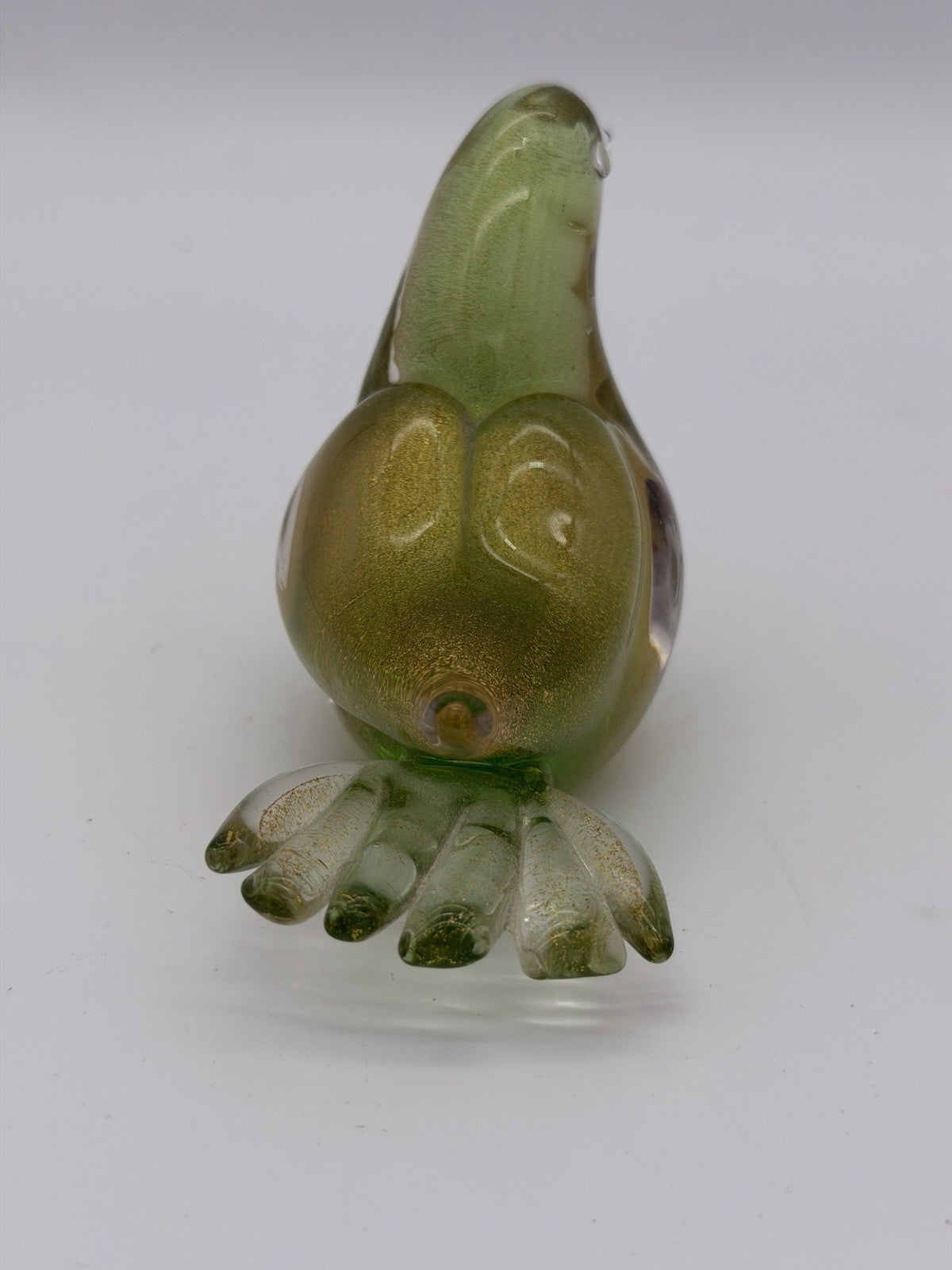 Formia Murano Italy Art Glass Green & Gold Flecked Bird Hand Blown Figurine