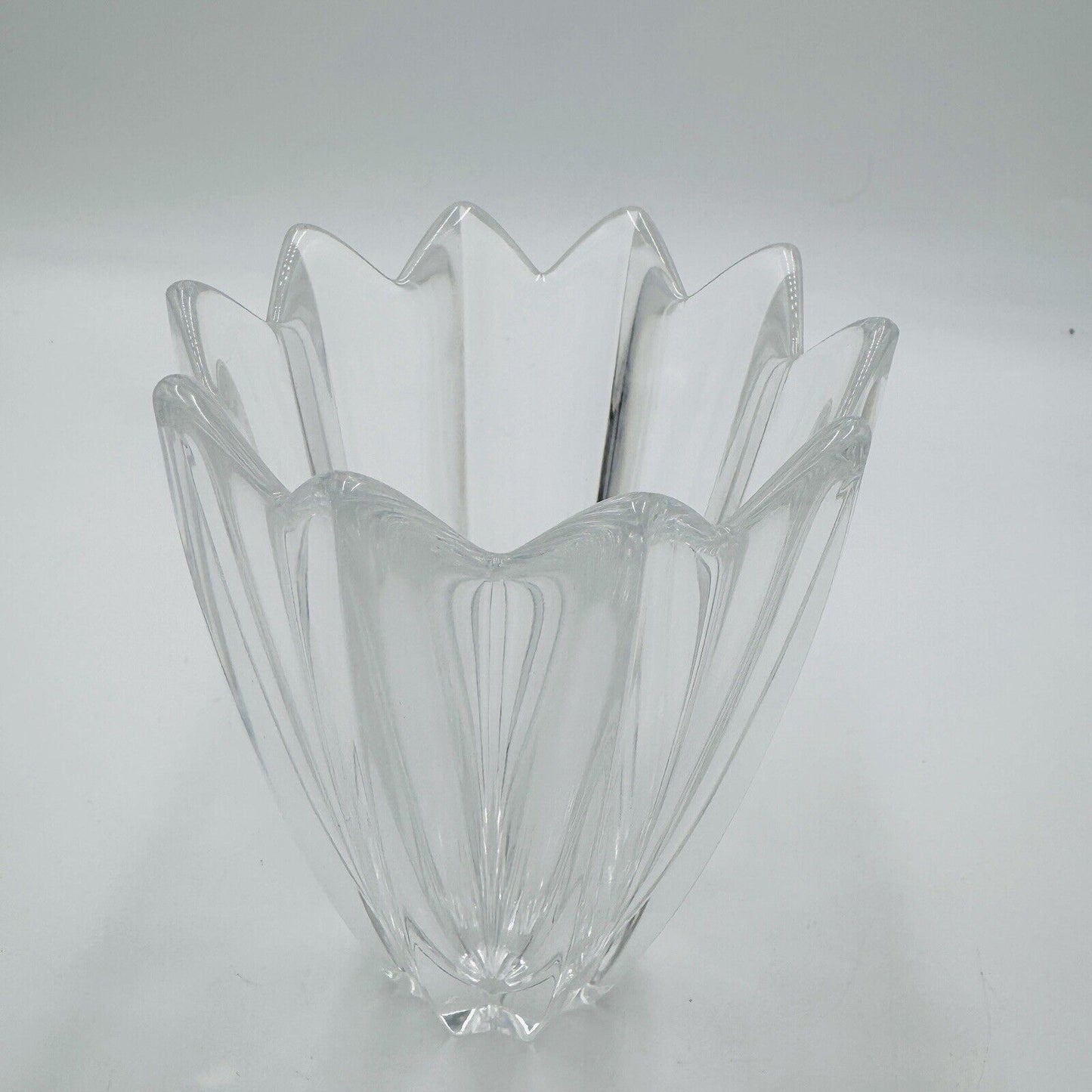 Vintage Orrefors Crystal FLEUR VASE Sweden 6” Lead Original Sticker Decor