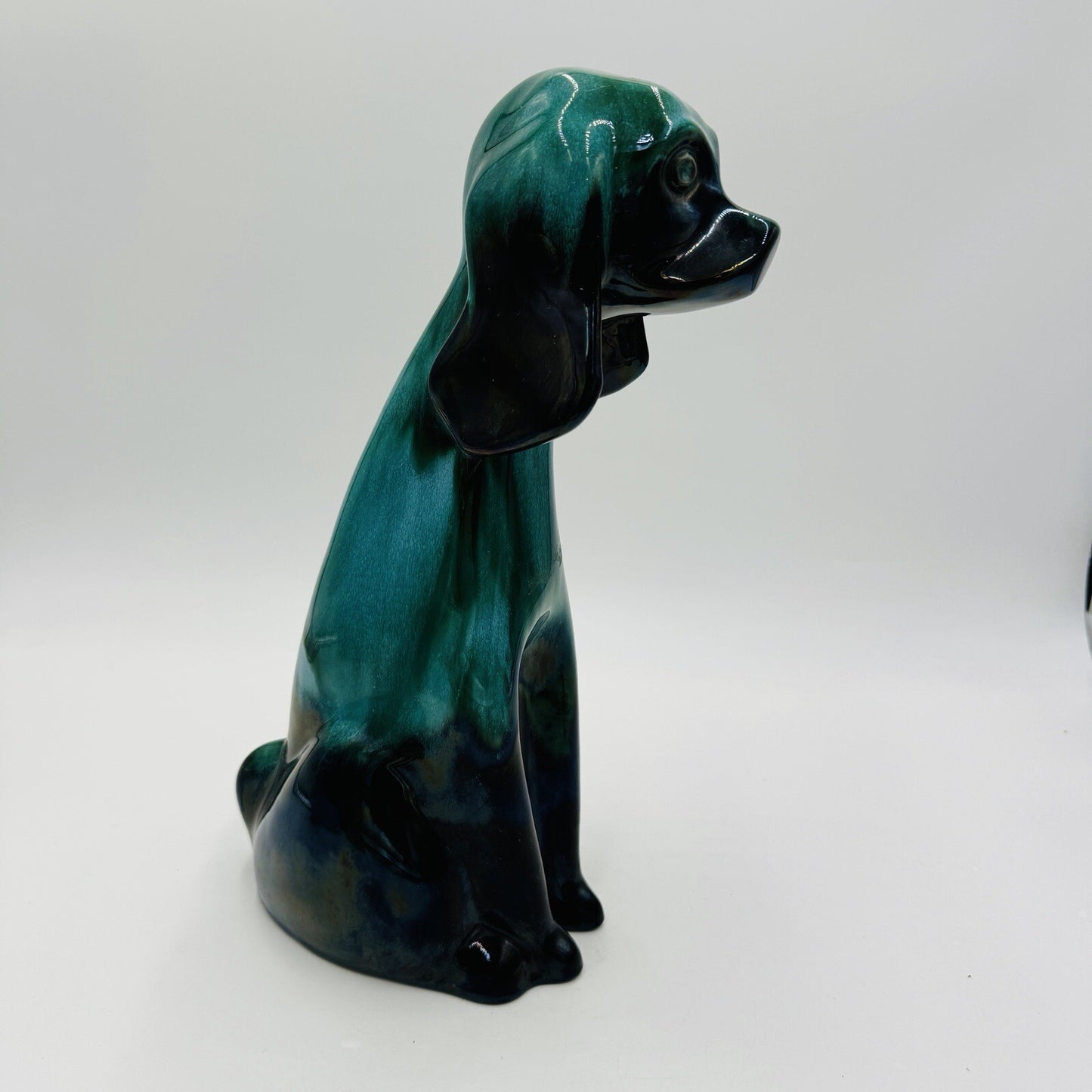MCM Blue Mountain Canada Pottery 13 1/2in Tall Hound Dog Green Figurine