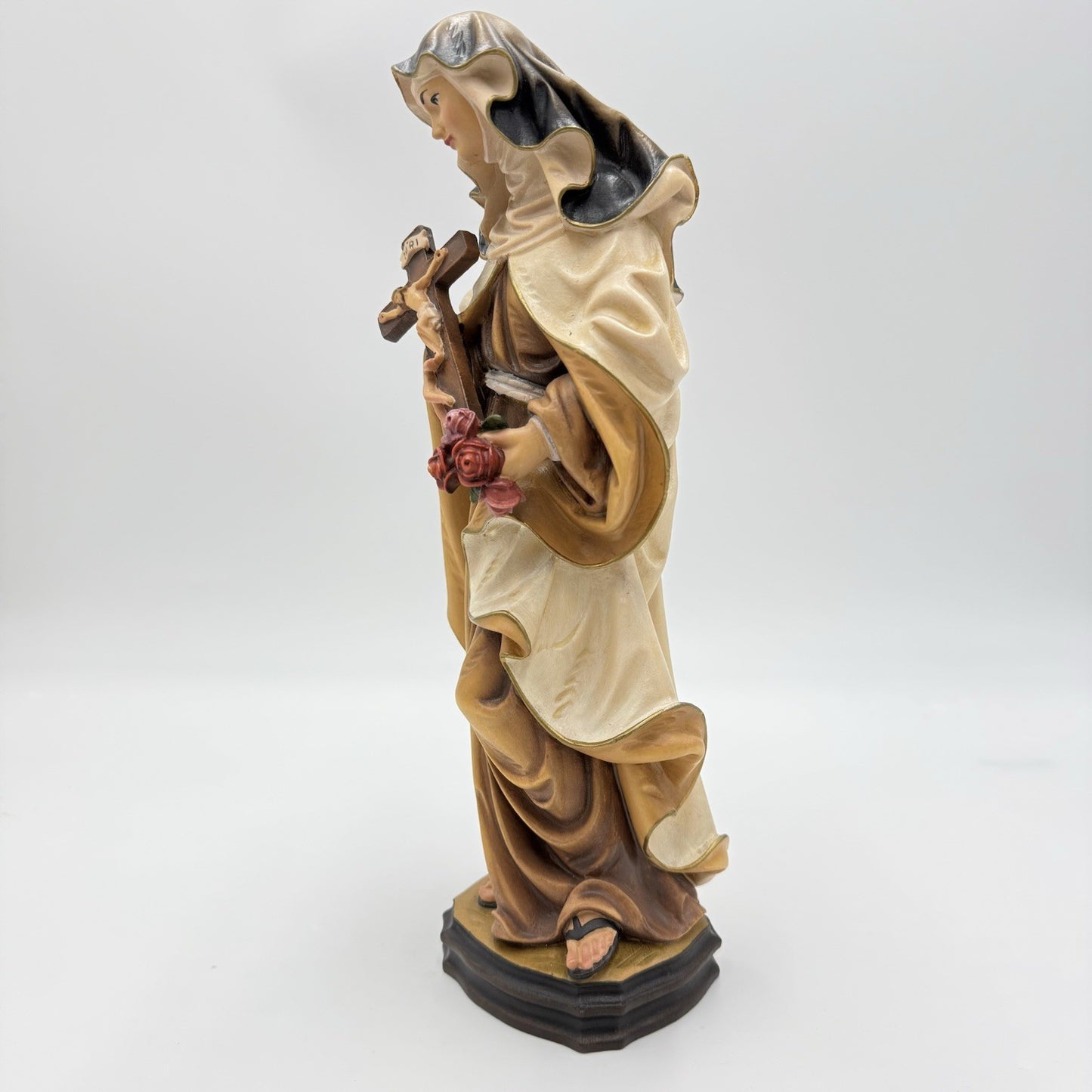 Folk Art Karl Demetz Wood Carved Saint Therese of Lisieux Figurine 12” Italy