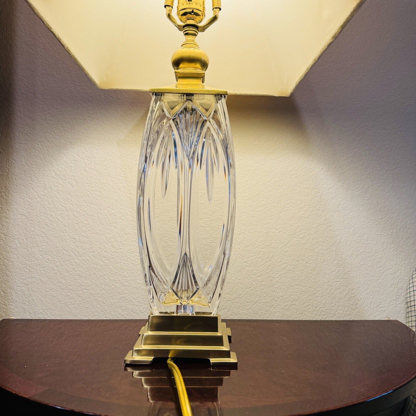 Waterford Finn Versailles Crystal Table Lamp w/Brass Base 26in Original Shades