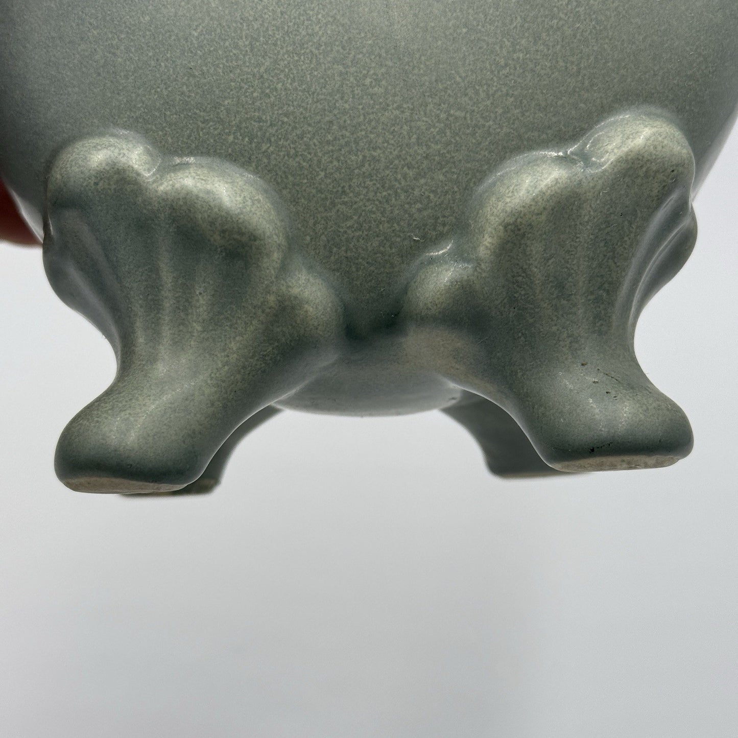 Celadon Art Pottery Green Footed Vase Double Handle Chinese 6.5”h X 2”w X 5.5”