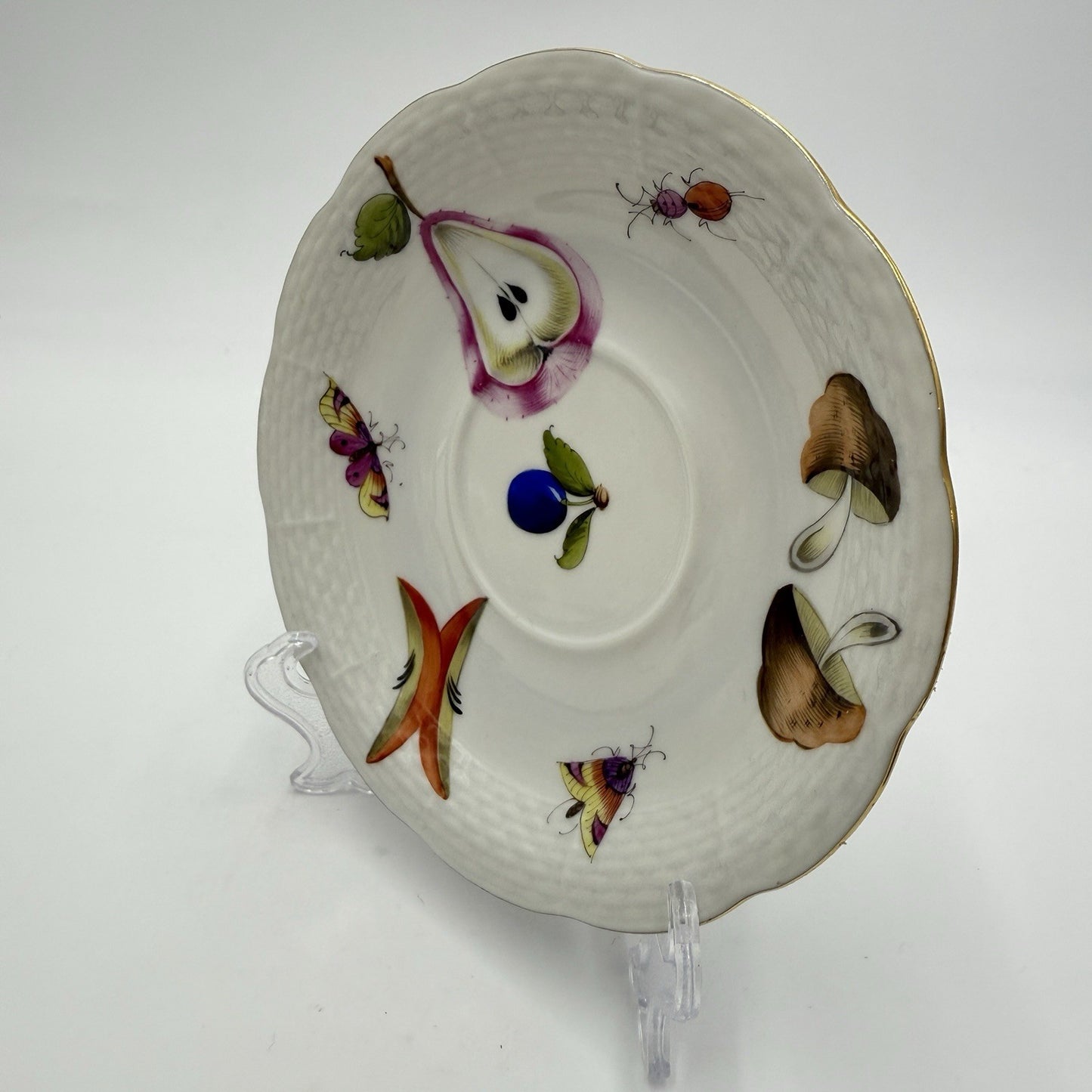Antique 1930 Herend Hungary Porcelain Market Garden Tea Saucer Hand Painted