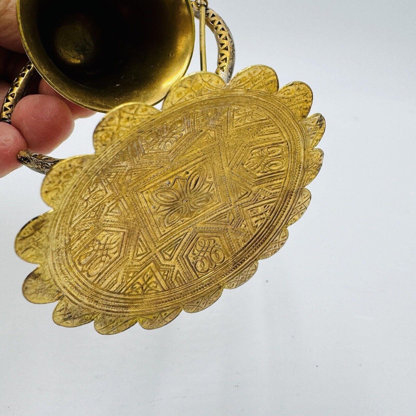 Brass Miniature Gong Ornate Bell Embossed 4in H Vintage Home Decor