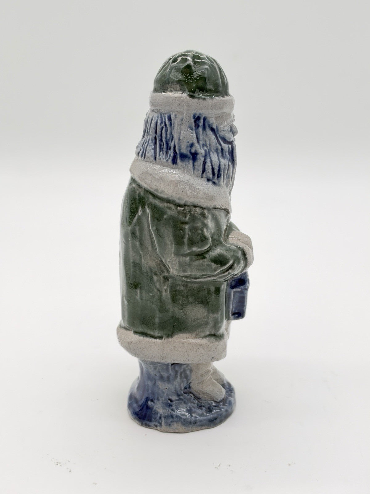 Rowe Pottery Works Green/blue Santa With Lantern Salt Glaze Figurine 5” Rare
