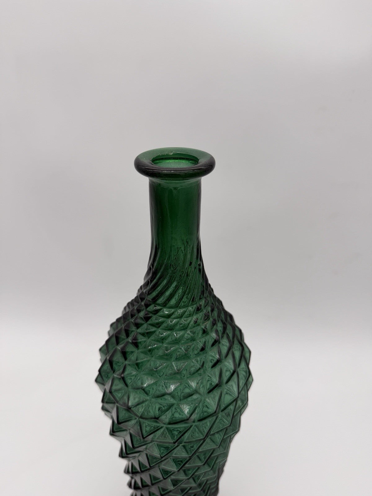 Vintage MCM Empoli Italy Diamond Cut Point Green Genie Bottle 16"H No Stopper