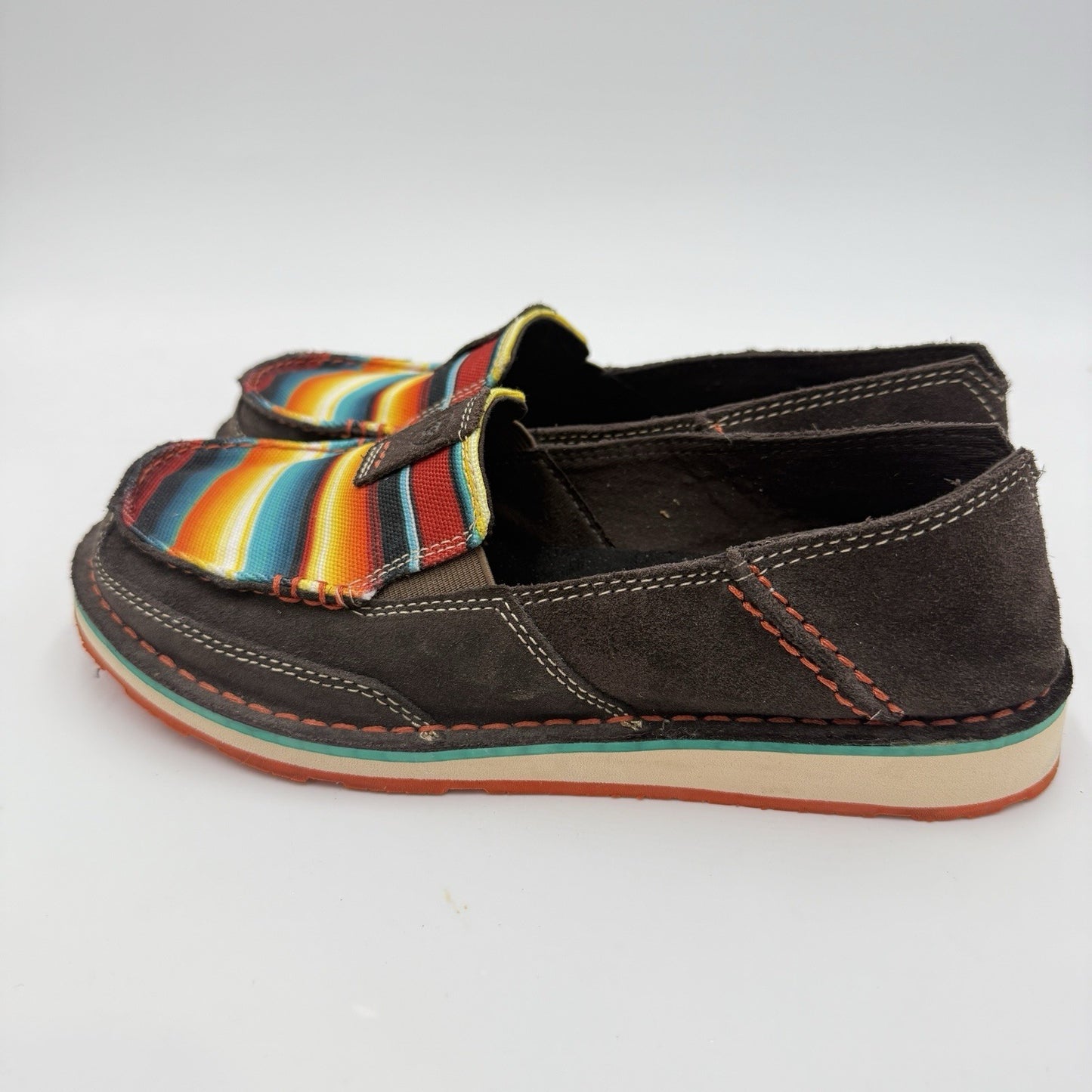 Ariat Cruiser Womens Suede Chocolate Fudge Serape Print Slip-on Shoes Size 7.5B