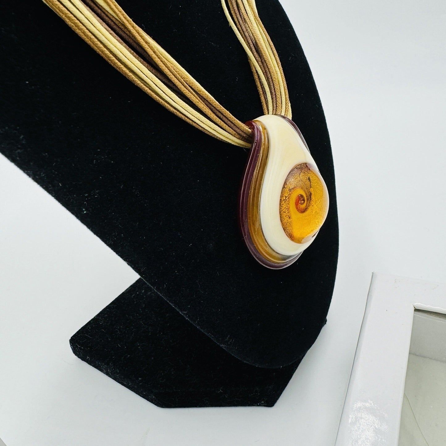 Antica Murrina Venetian Art Glass Amber Swirl Multi Straps Necklace Italy