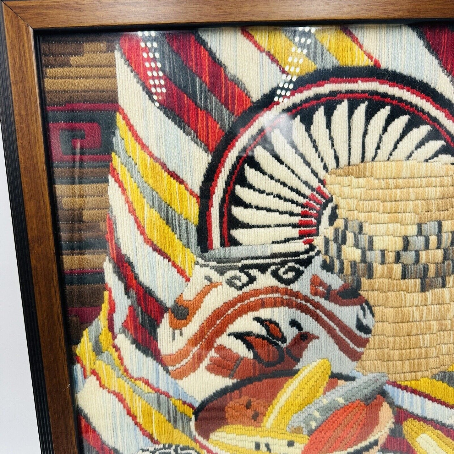 Rare Reinardy Native American Long-Stitch Needlepoint Basket Wall Art Framed