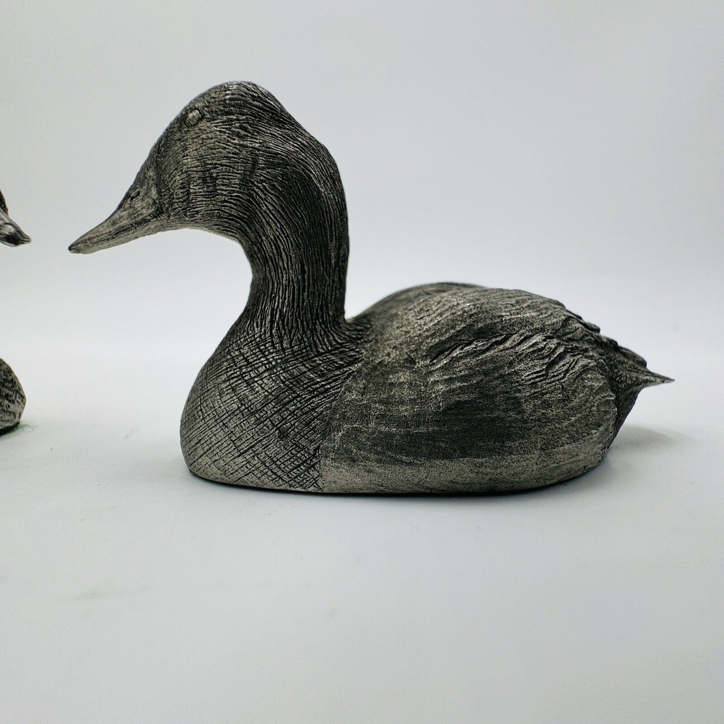 GdeL Pewter Mallard & Canvasback Ducks Figurines Canada Made Miniatures Vintage