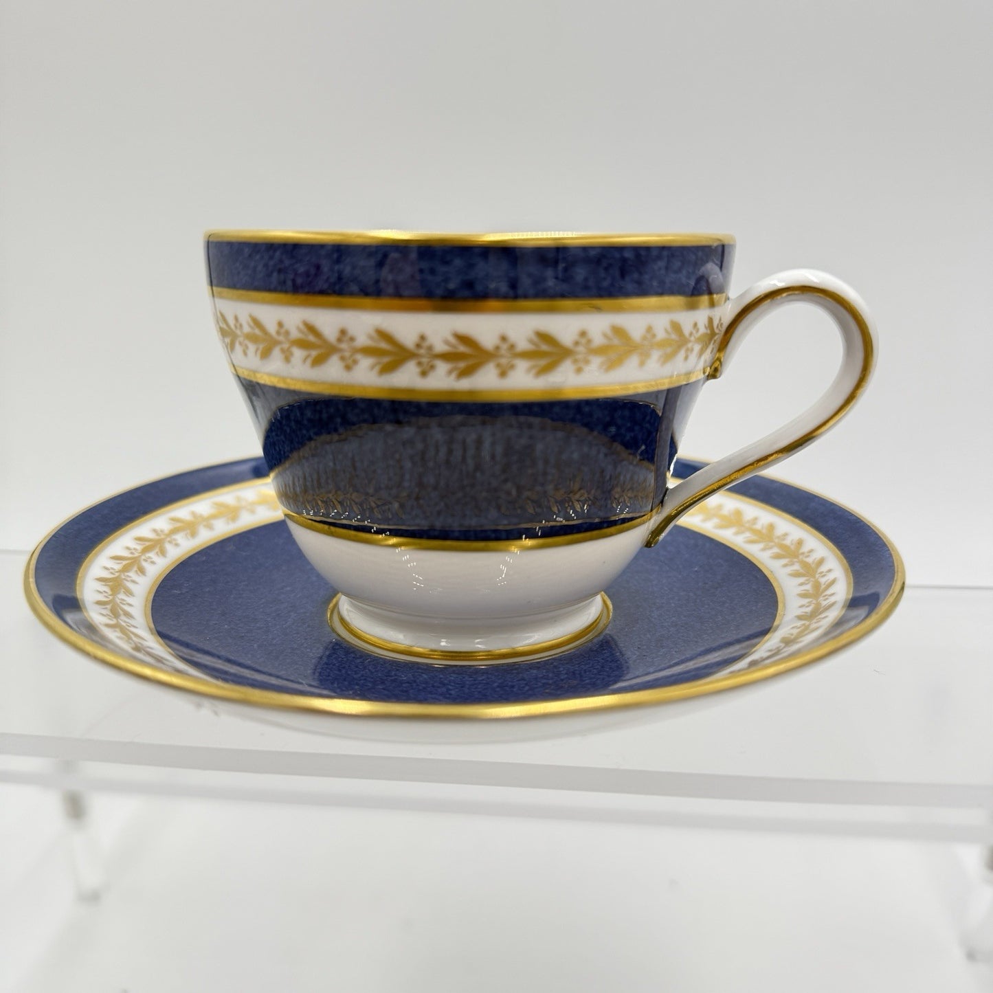Rare Spode CRAVEN English Pattern Porcelain Teacup & Saucer Blue Gold Lauren