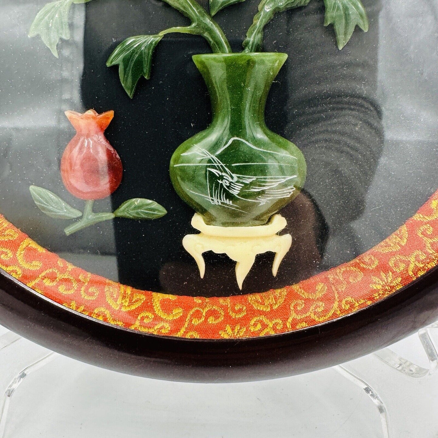 Chinese Round Art Blooming Flowers Smiling In Spring Jade Coral Wall Vintage