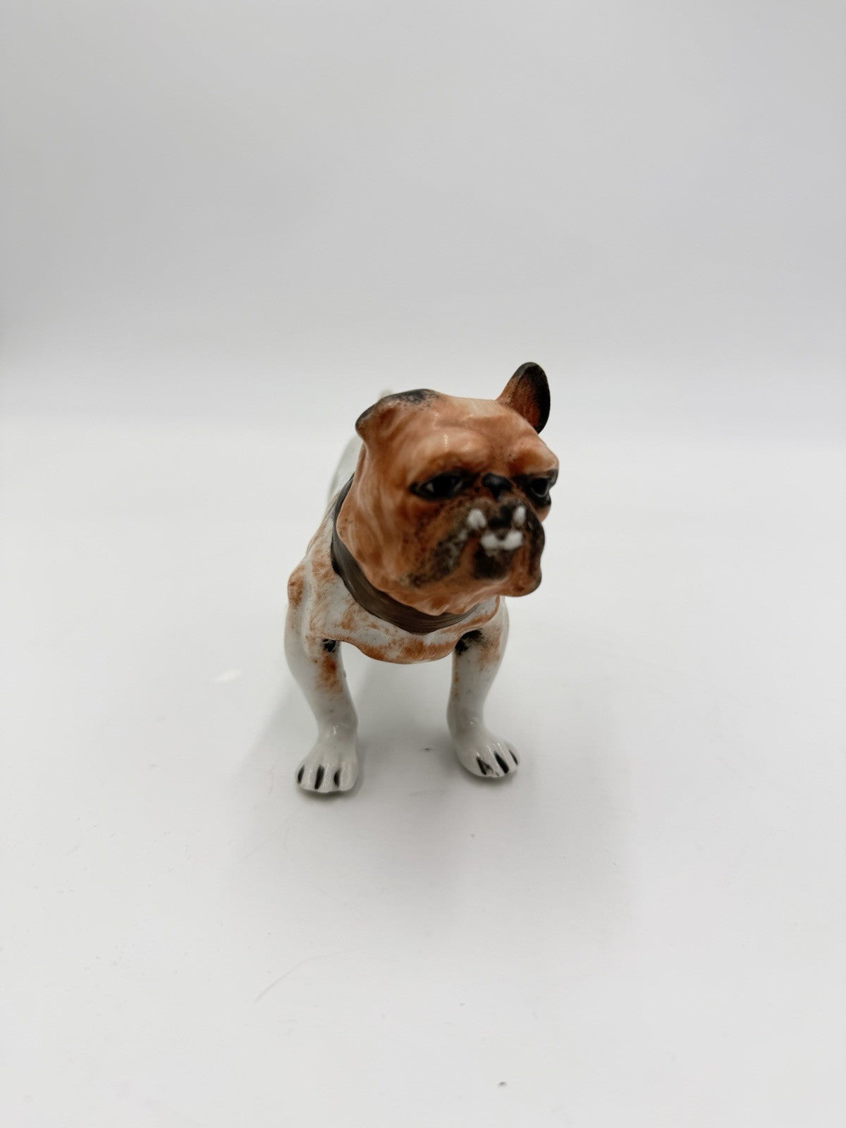 Vintage Porcelain Bulldog Hand Painted Figurine Small Glossy Japan 3”Hx5”L