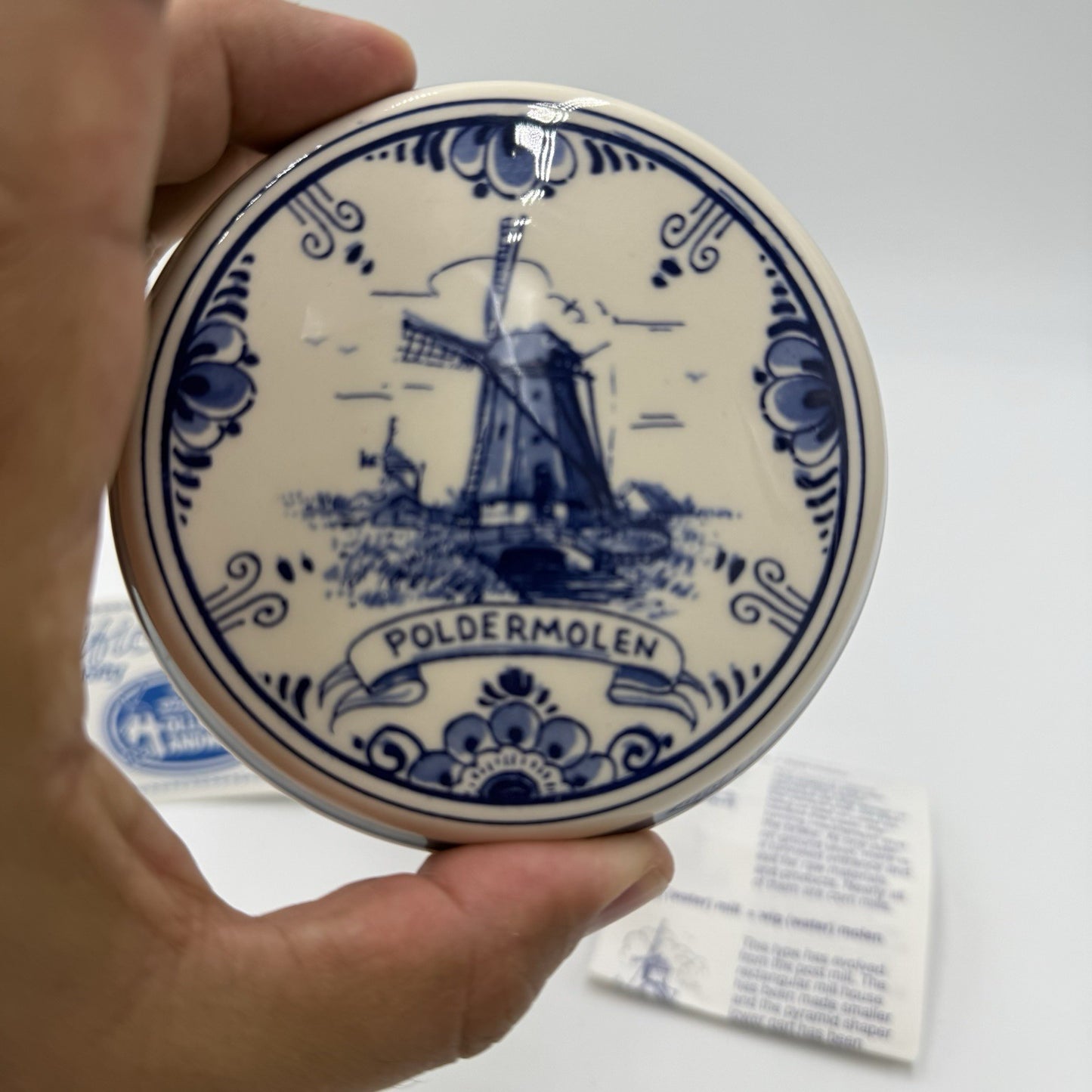 Vintage Delft Blue Windmill Storage Canister Hand Painted Dutch COA Paperwork