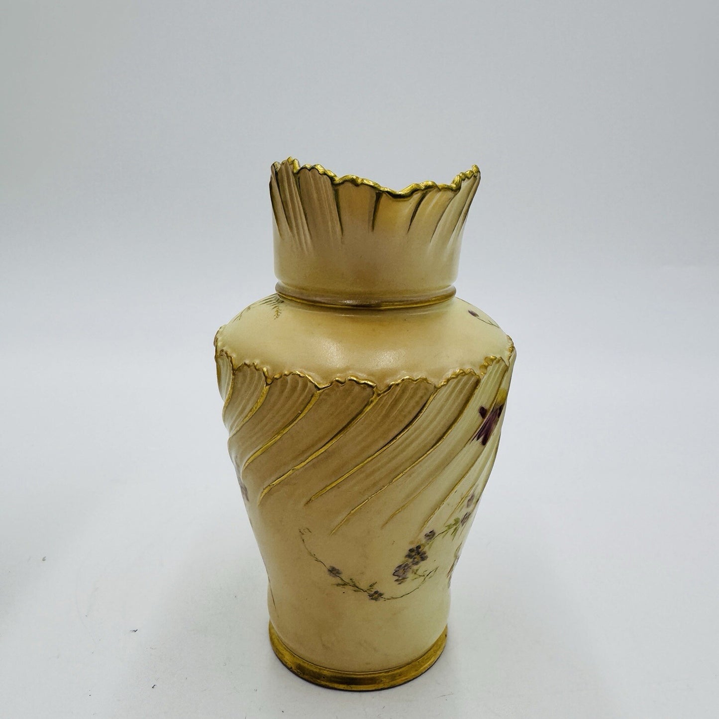 Antique Royal Worcester #1652 Blush Ivory English Porcelain Gilt Floral Mini 5in