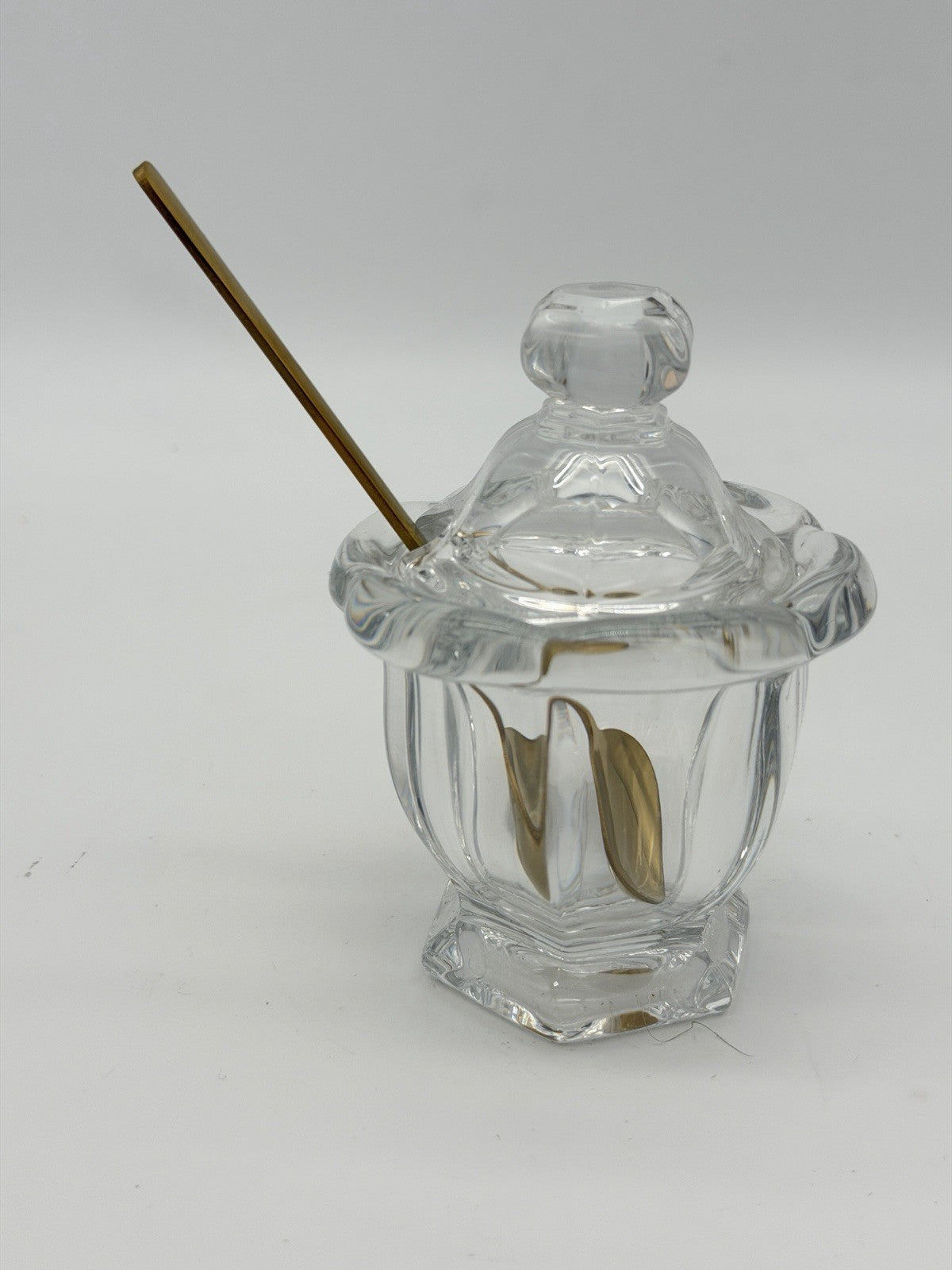 Baccarat France Crystal Harcourt Missouri Mustard/Jam Jar w/ Lid &Spoon Vtg
